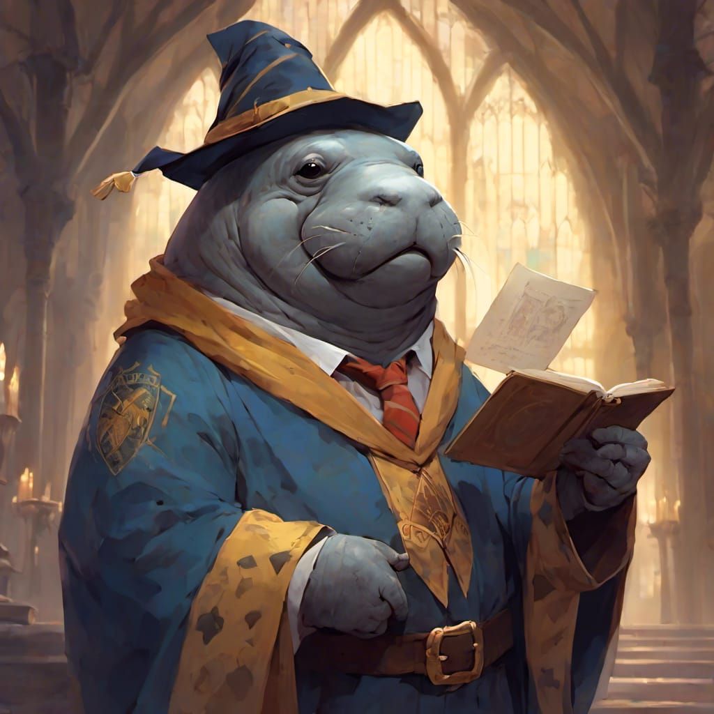 Manatee Wizard Portrait in Anime Style