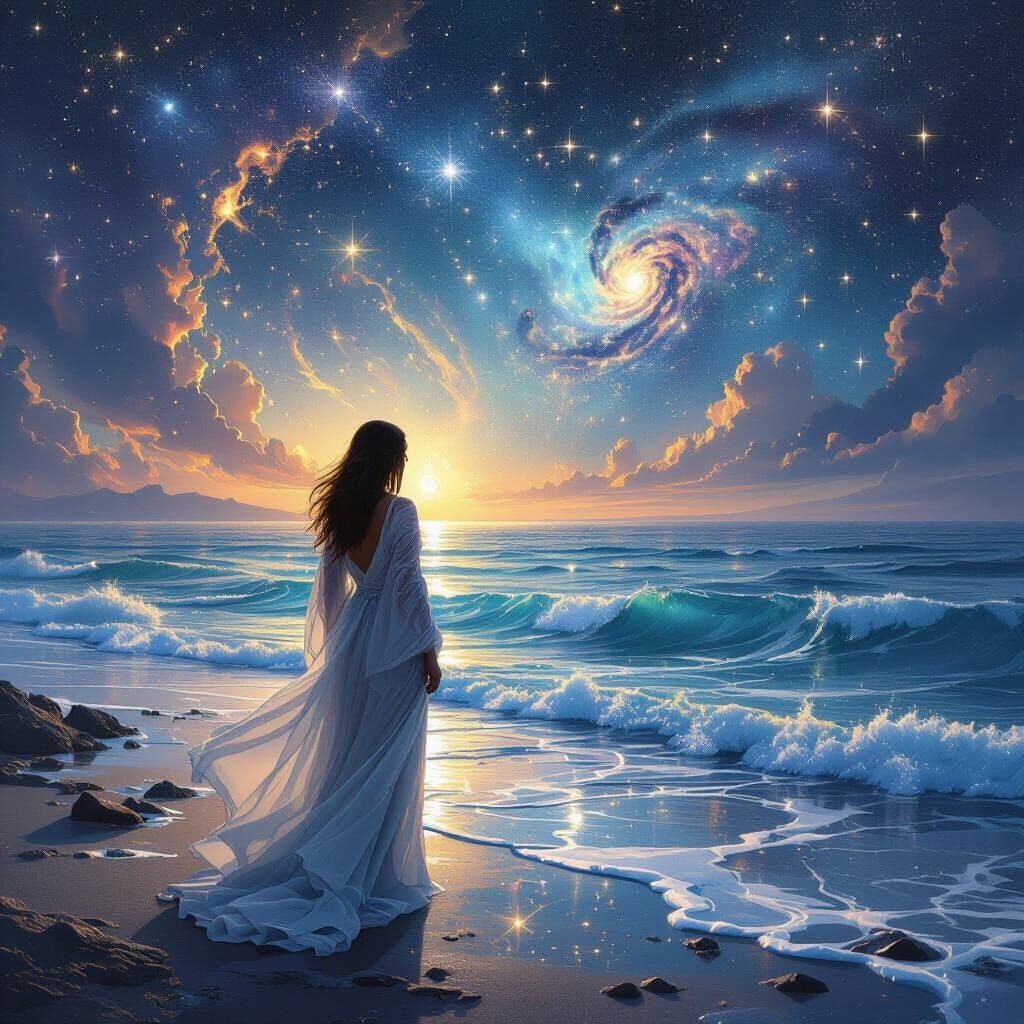 Cosmic Ocean View with Ethereal Glow