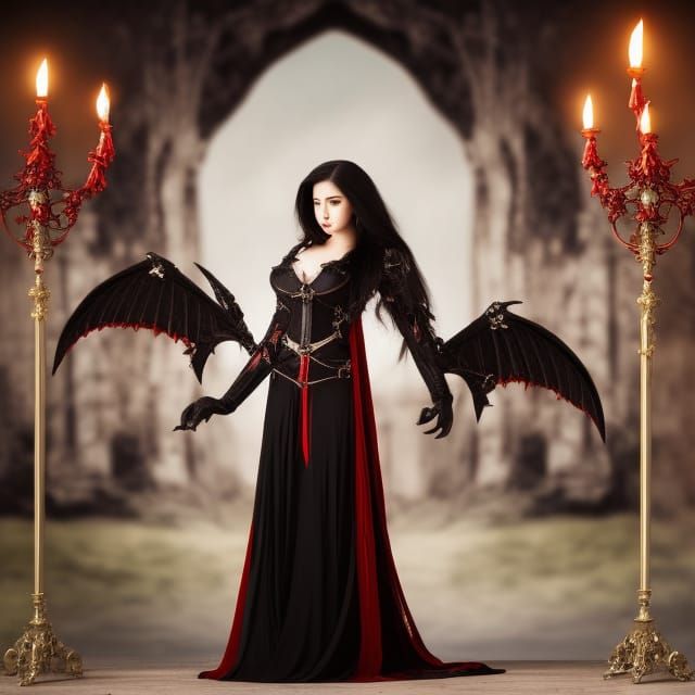 Sinister Vampire Mage with Bat Wings in Art Deco Style