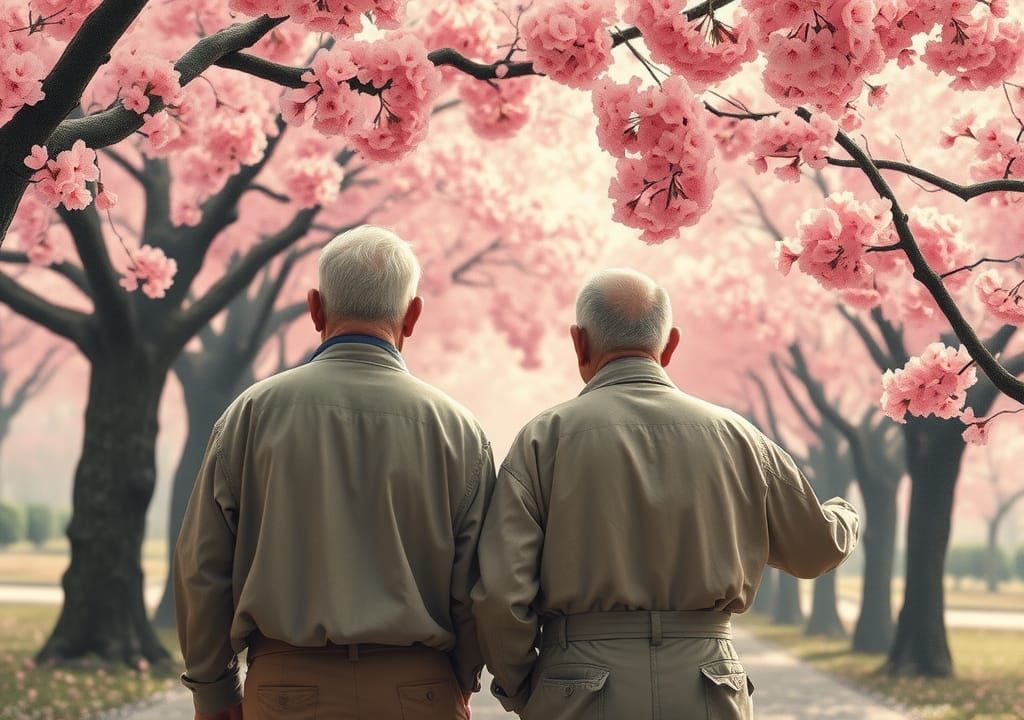 Cherry Blossoms in Pointillist Landscape Style