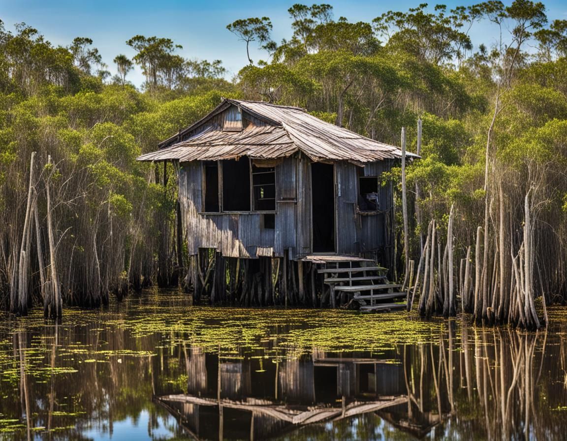 Decrepit Hut in Florida Everglades Marsh