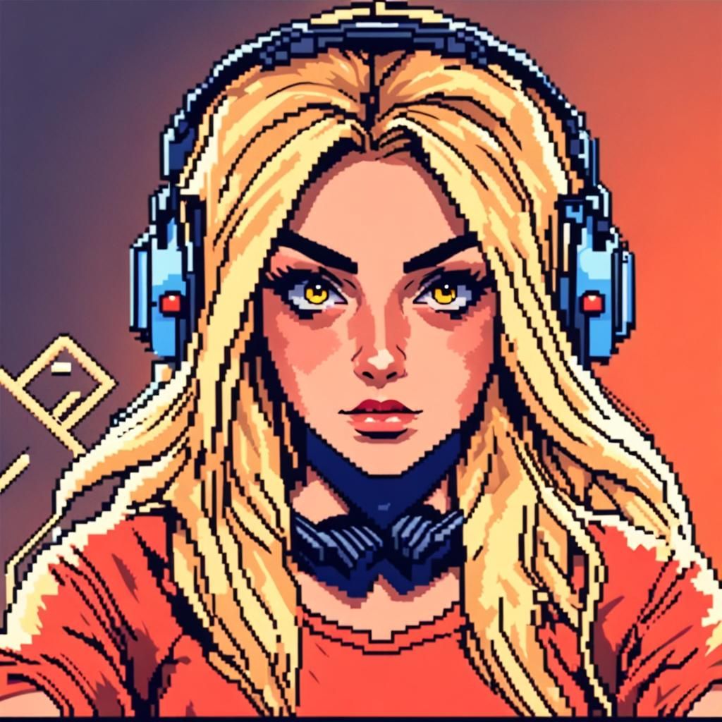 Blonde Gamer Girl in 16-bit Pixel Art Style