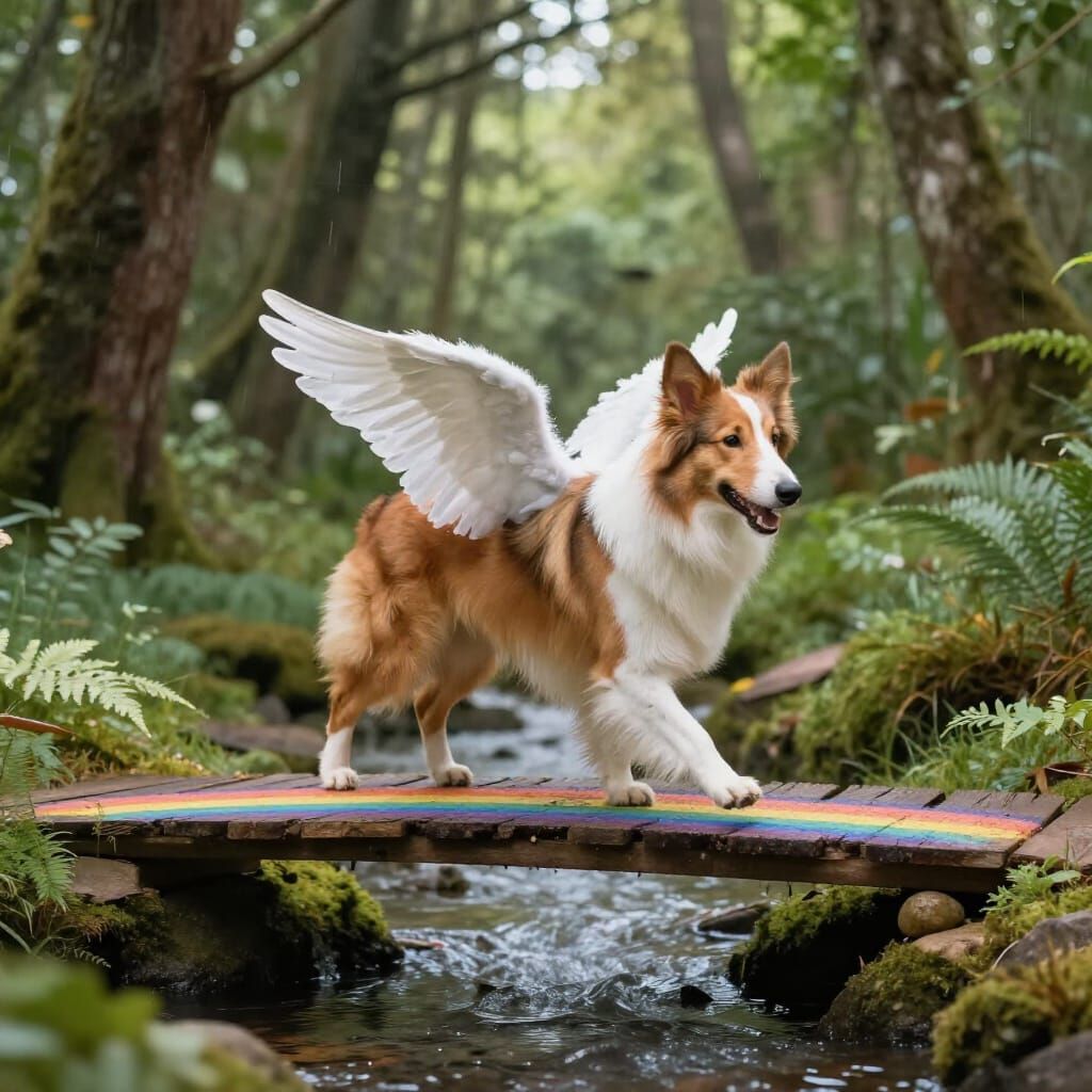 Collie Spirit with Angel Wings Crosses Rainbow Bridge in Mag...