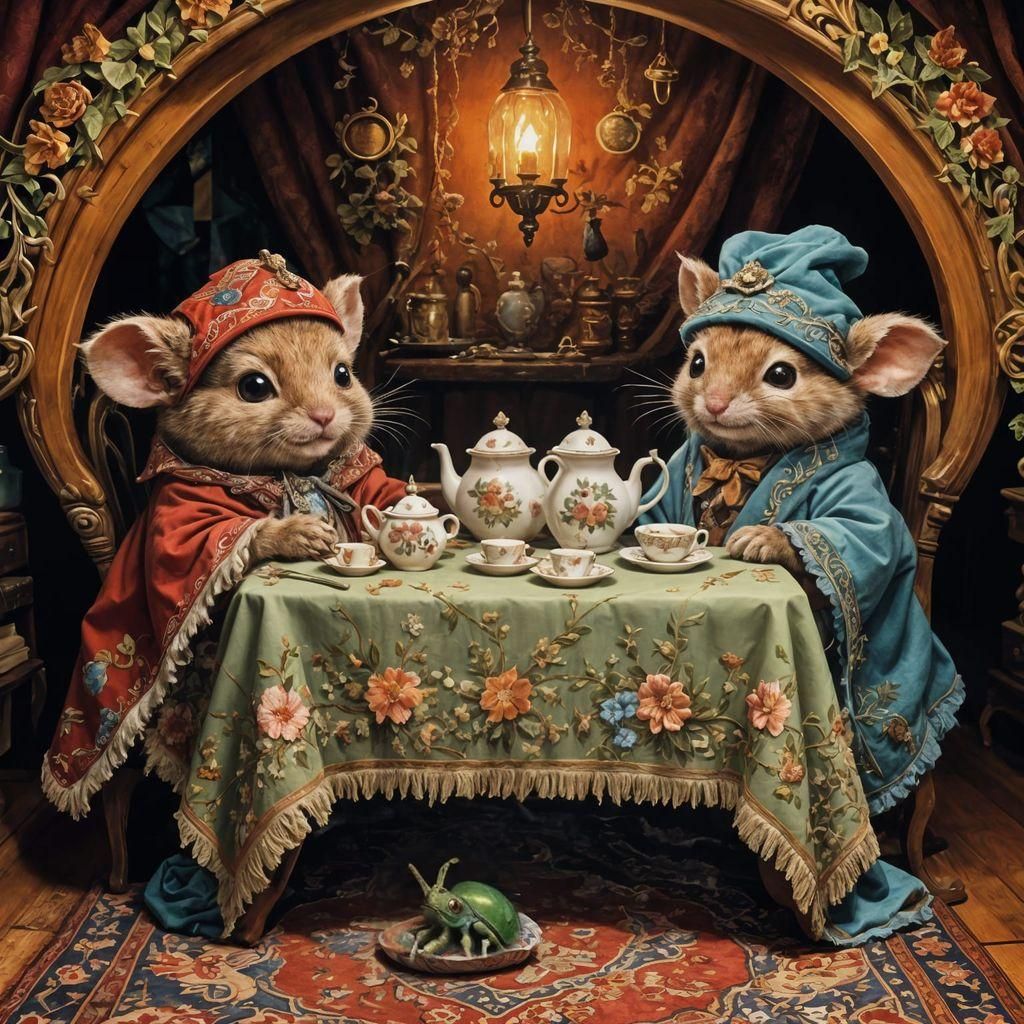 Grasshopper on Embroidered Cushion, Fairytale Art Style