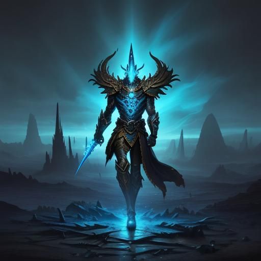 Heroic Figure in Biomechanical Surreal Landscape