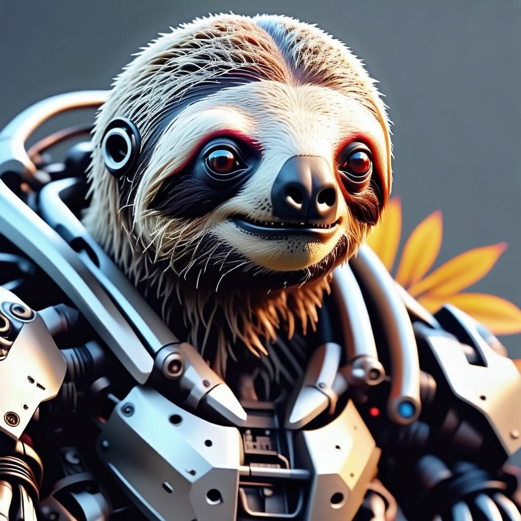 Wild Sloth in Sci-Fi Style with Intricate Mech Details