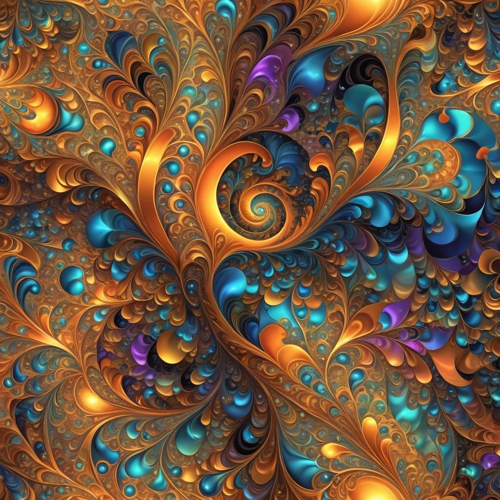 Iridescent Beach Scene in Psychedelic Oil Painting