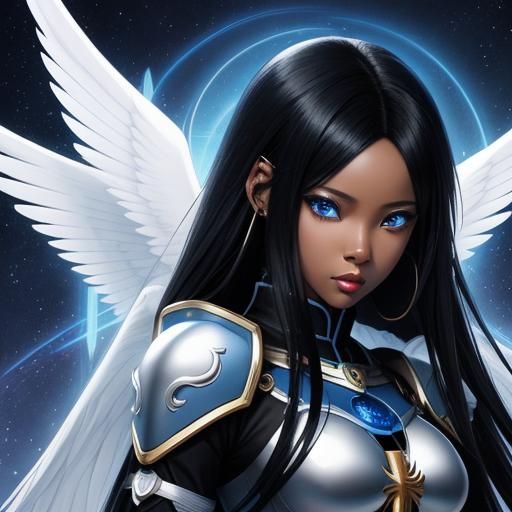 Anime Angel with Blue Skin and Black Hair