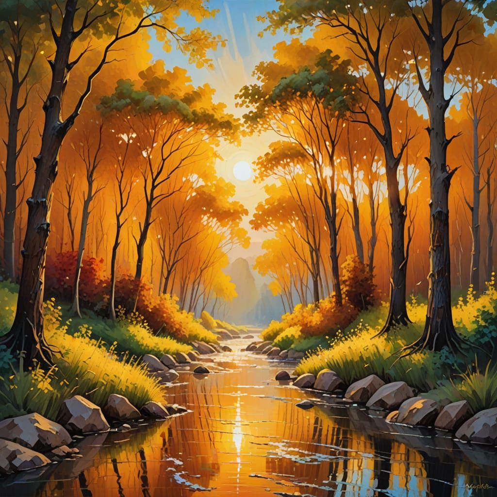 Golden Light Impressionist Oil Painting