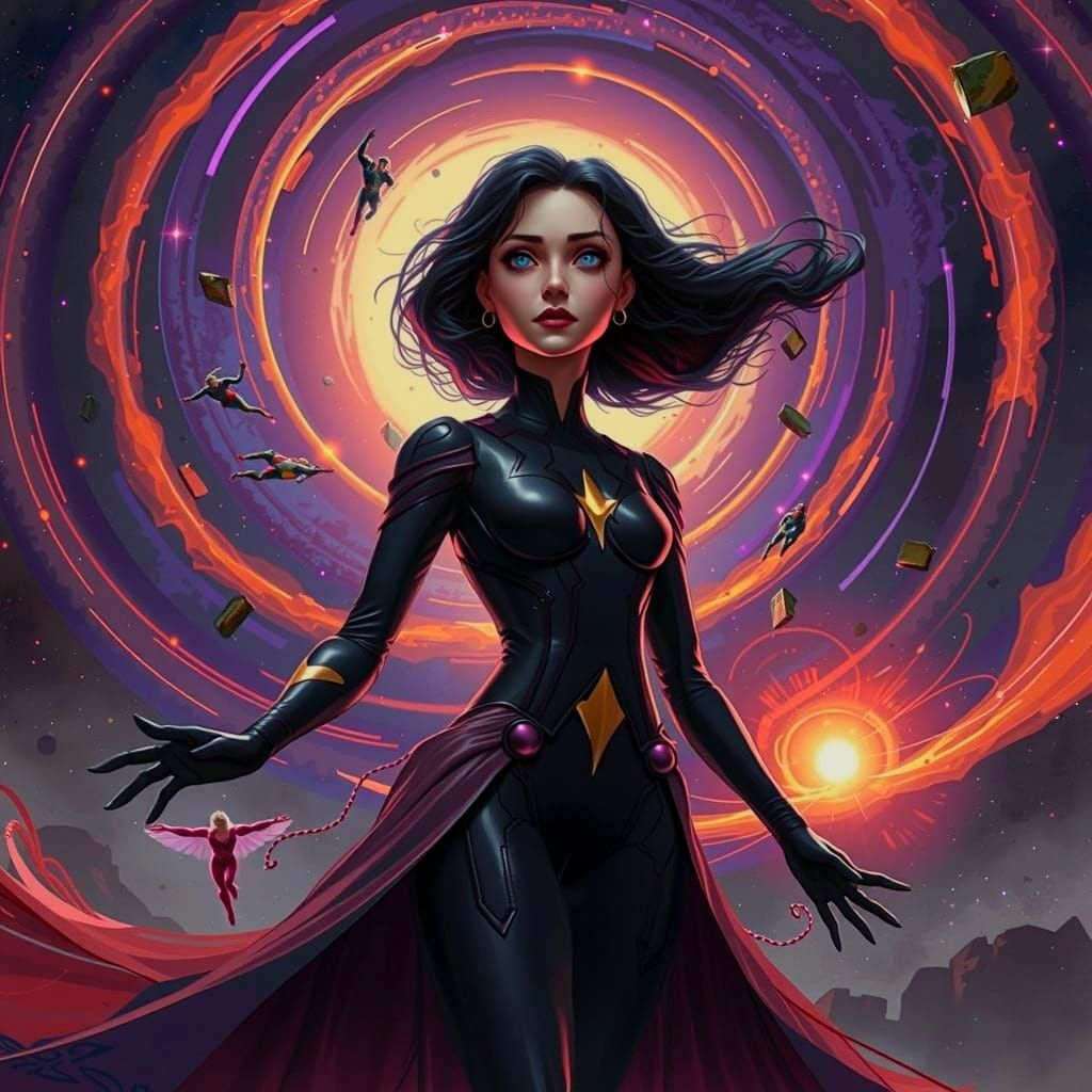 Black Hole Consumes Worlds: Pixar-Style Female Figure