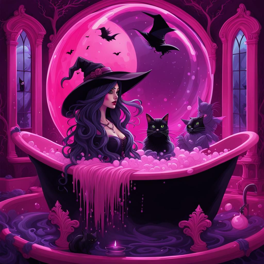 Gothic Ghost in Bubble Bath: Dark Fantasy Art