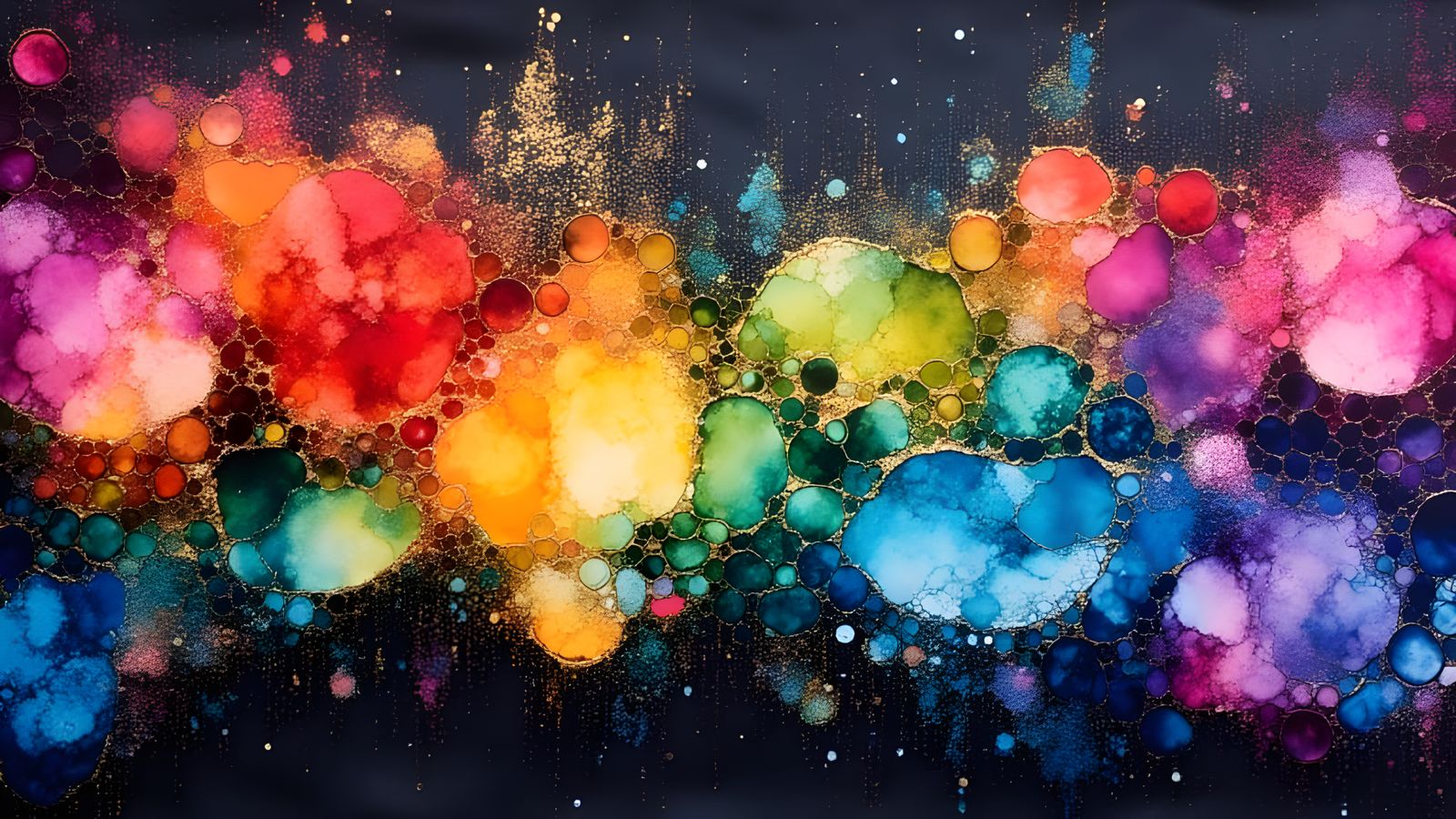 Stratified Colors Alcohol Inks Impasto on Black Paper