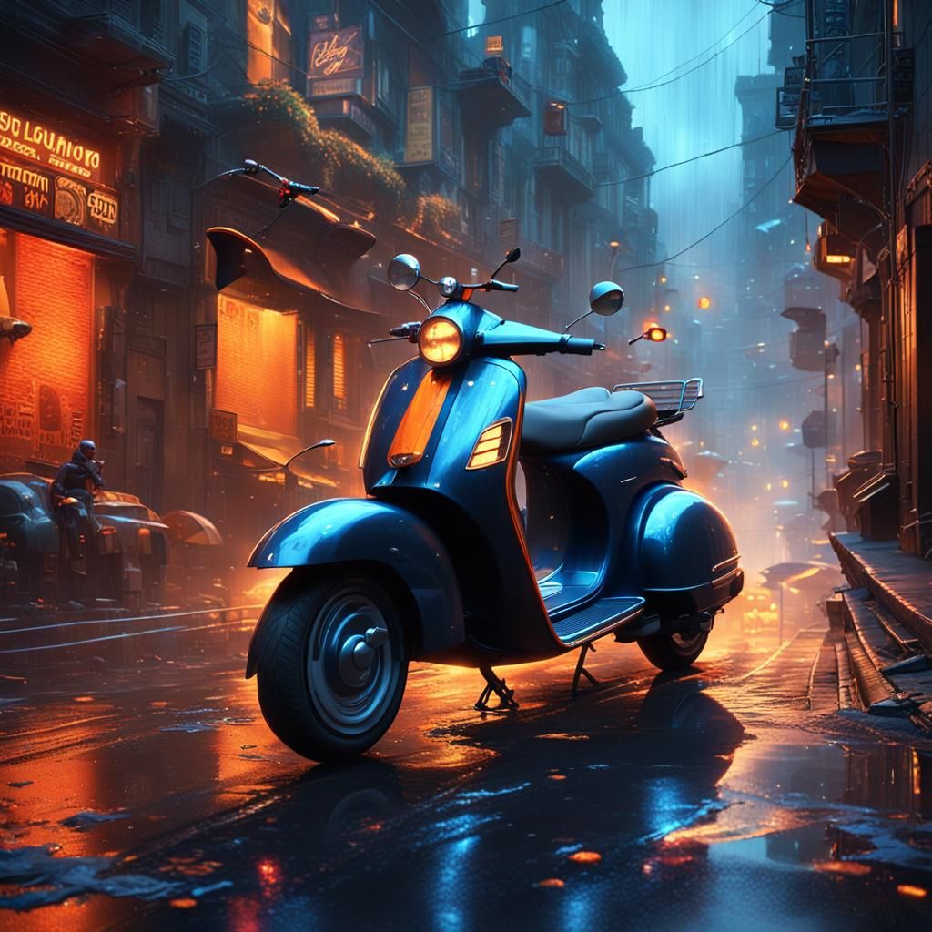 Batmobile Vespa Scooter in Gotham: Fantasy Concept Art