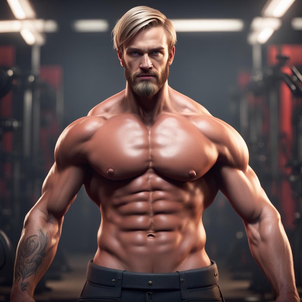 Muscular Man with Bodybuilder Physique in Detailed Digital P...