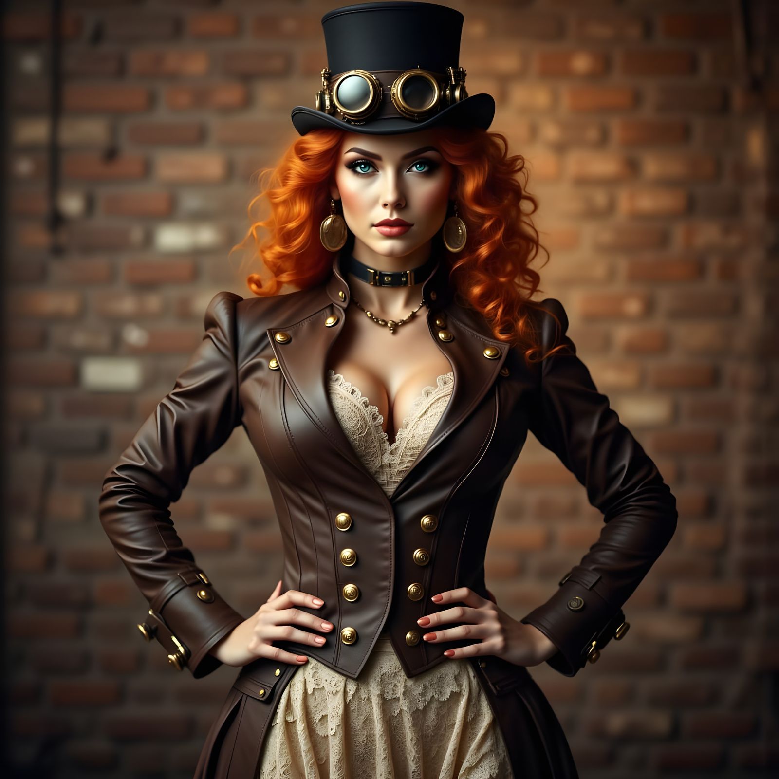Steampunk Woman in Goggles and Lace Skirt