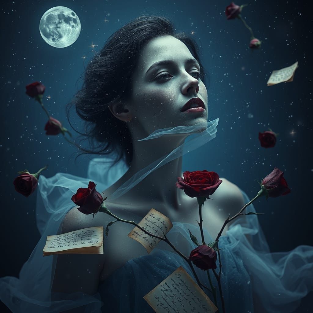 Dreamy Galaxy Goddess in Midnight Blue, Gazing at Fractured ...