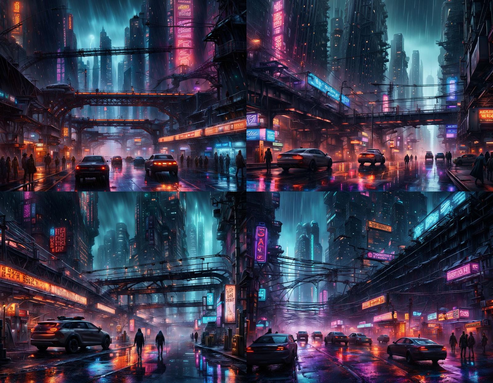 Futuristic Dystopian Megapolis in Heavy Rain