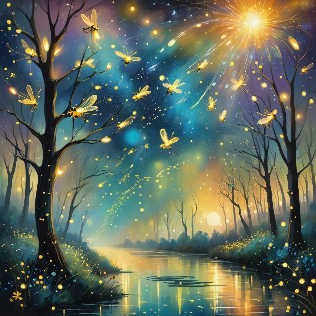 Fireflies Dance in Celestial Ballet: Van Gogh Inspired