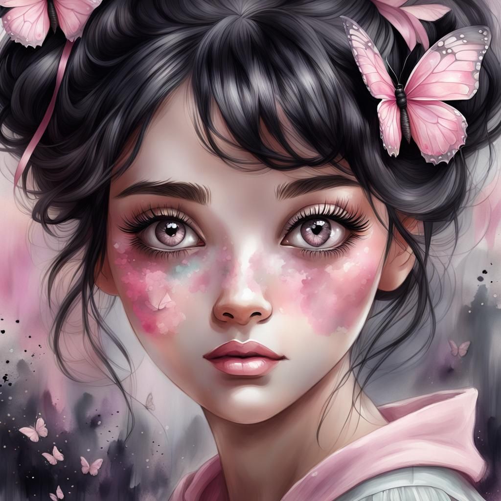 Girl with Butterfly in Art Nouveau Style