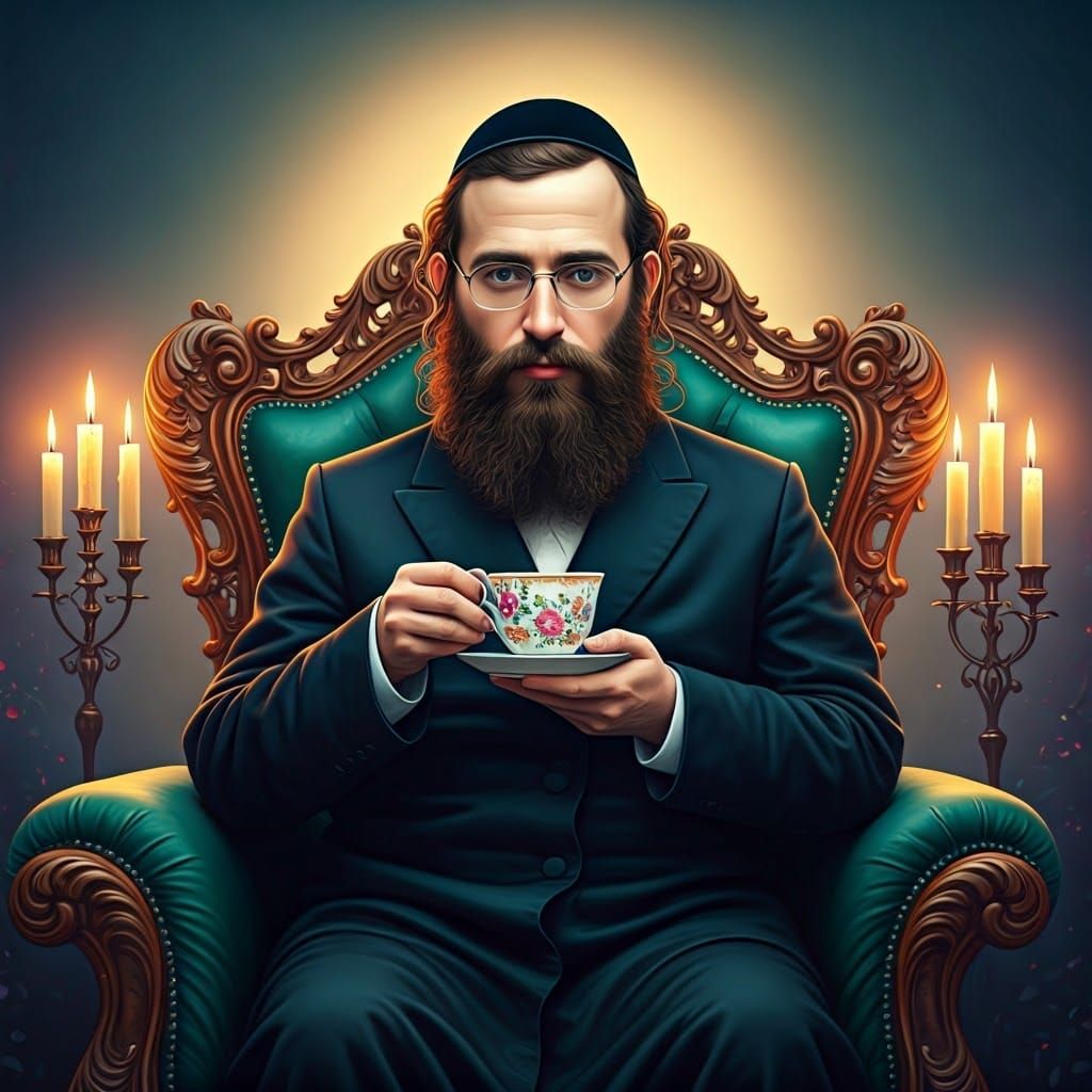 Hasidic Man Enjoying Tea in Klimt-Inspired Setting