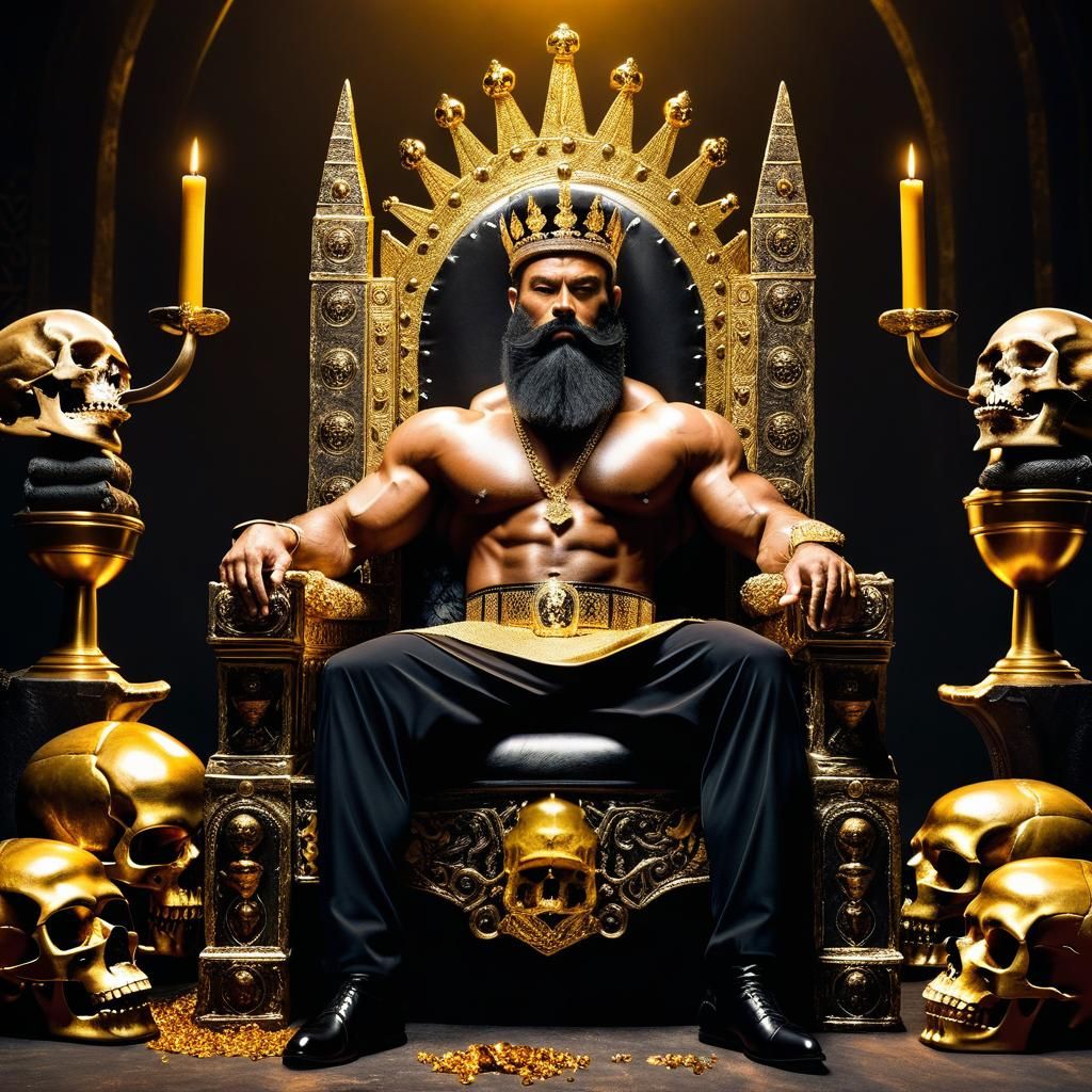 Hun Khagan on Golden Throne Drinking From Skull