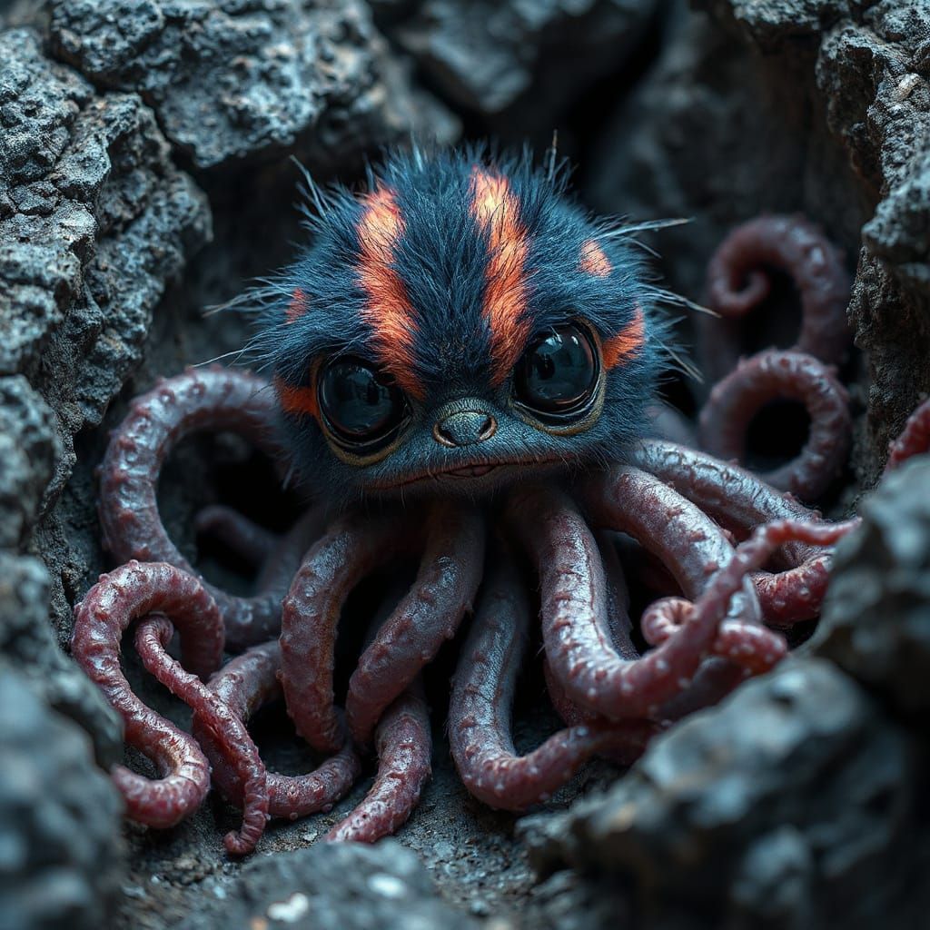 Neon Furry Creature with Tentacles in Grungy Style