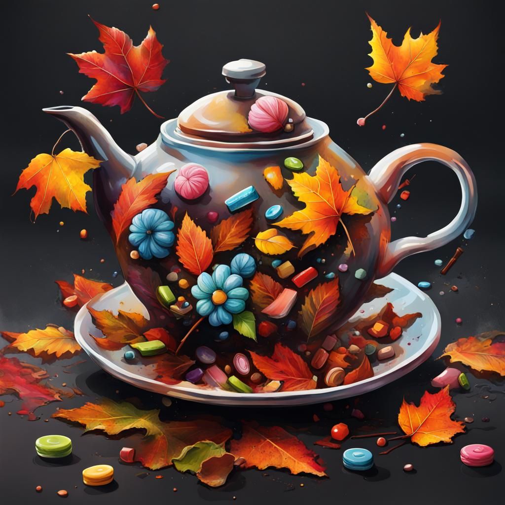 Graffiti Art Teapot Still Life in Autumn