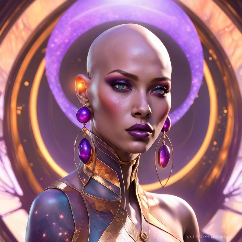 Cosmic Woman Portrait with Amber Earrings