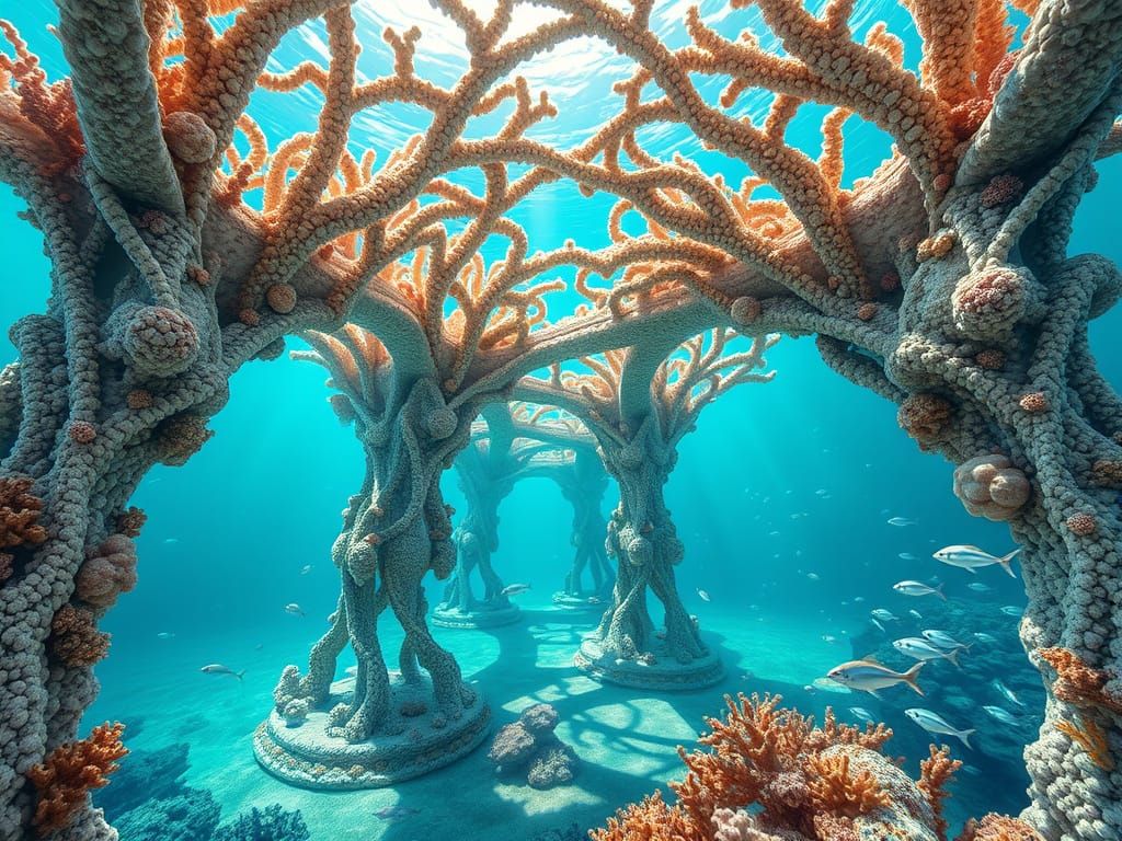 Majestic Underwater Bridge in a Surreal Style