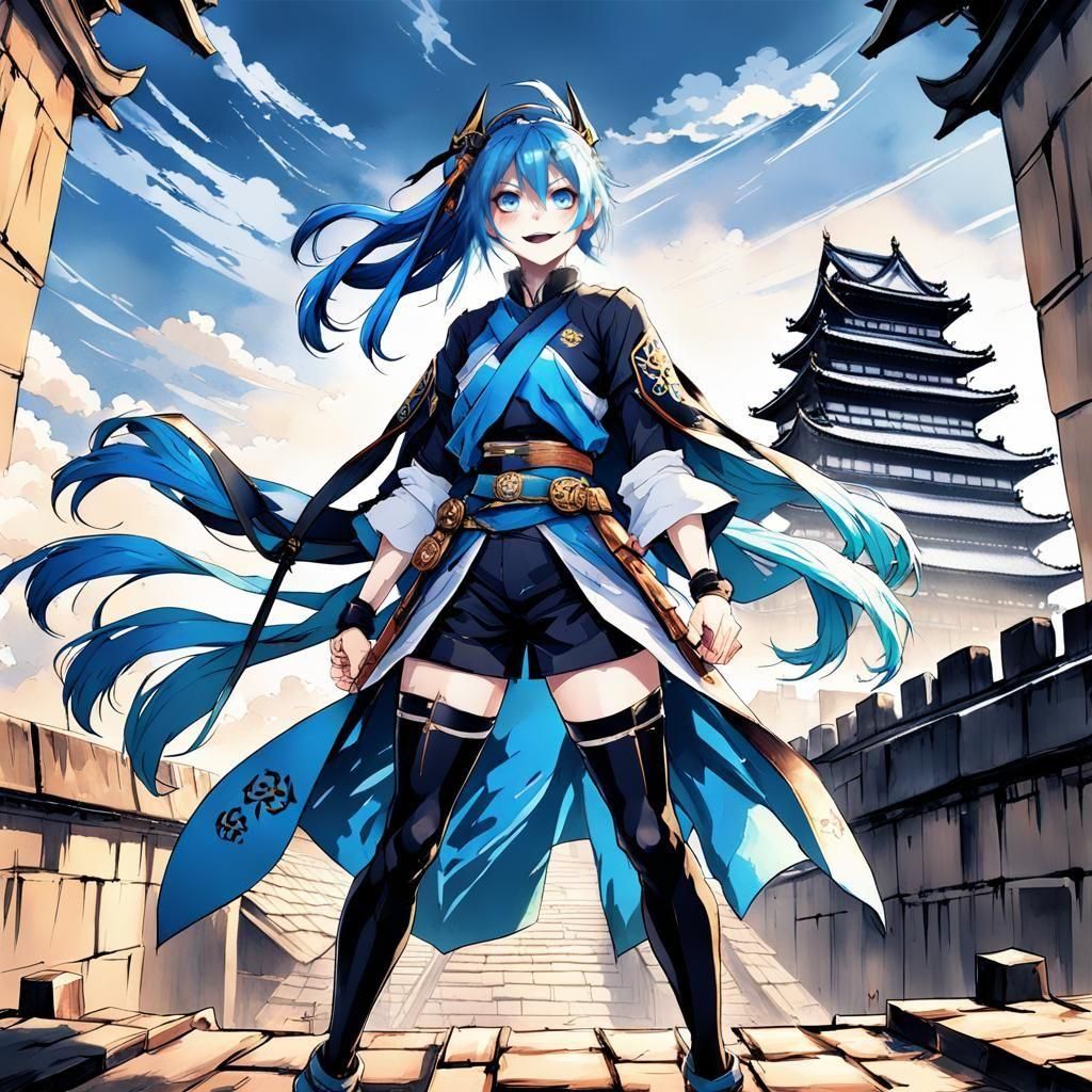 Anime Heroine on Edo Castle Roof