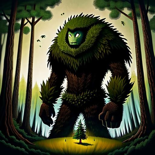 Giant Monster Hidden in Forest, Surreal Art
