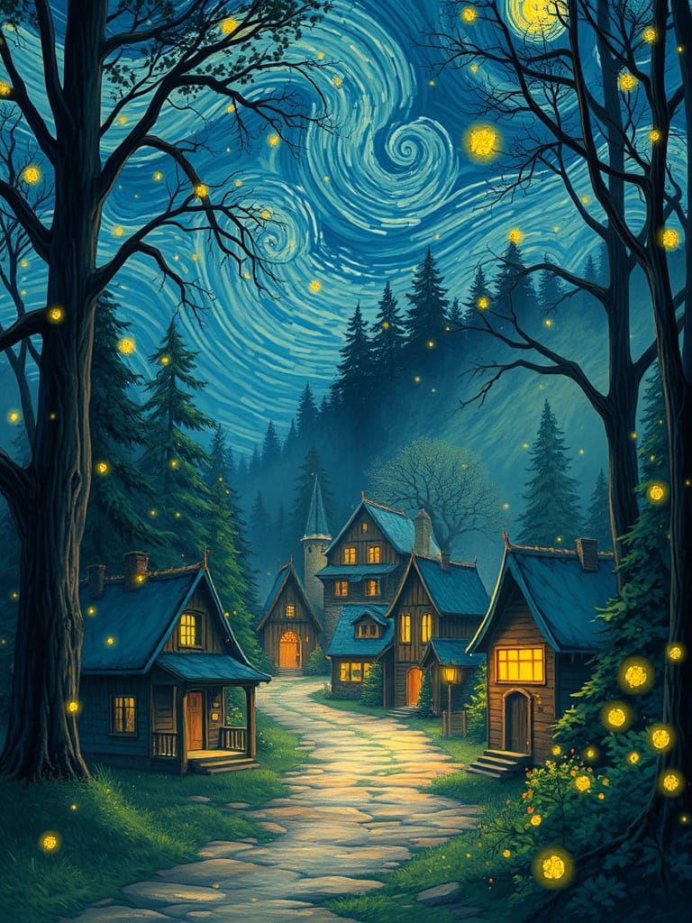 Whimsical Forest Scene in Studio Ghibli Style