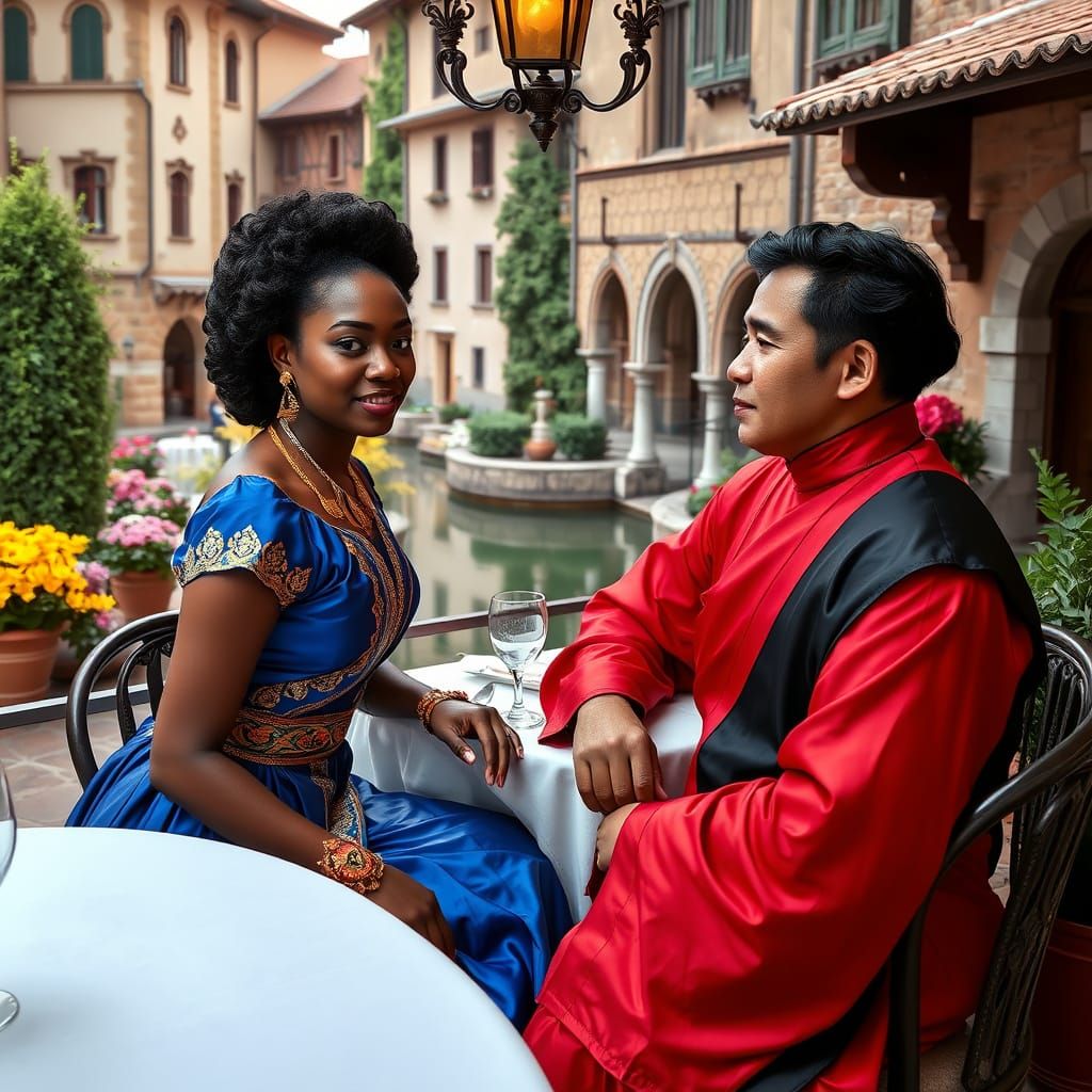 Intercultural Meeting in Renaissance Garden Setting