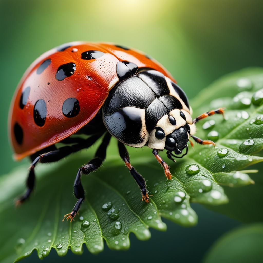 Hyperrealistic Macro Photo of a Ladybug on Leaf