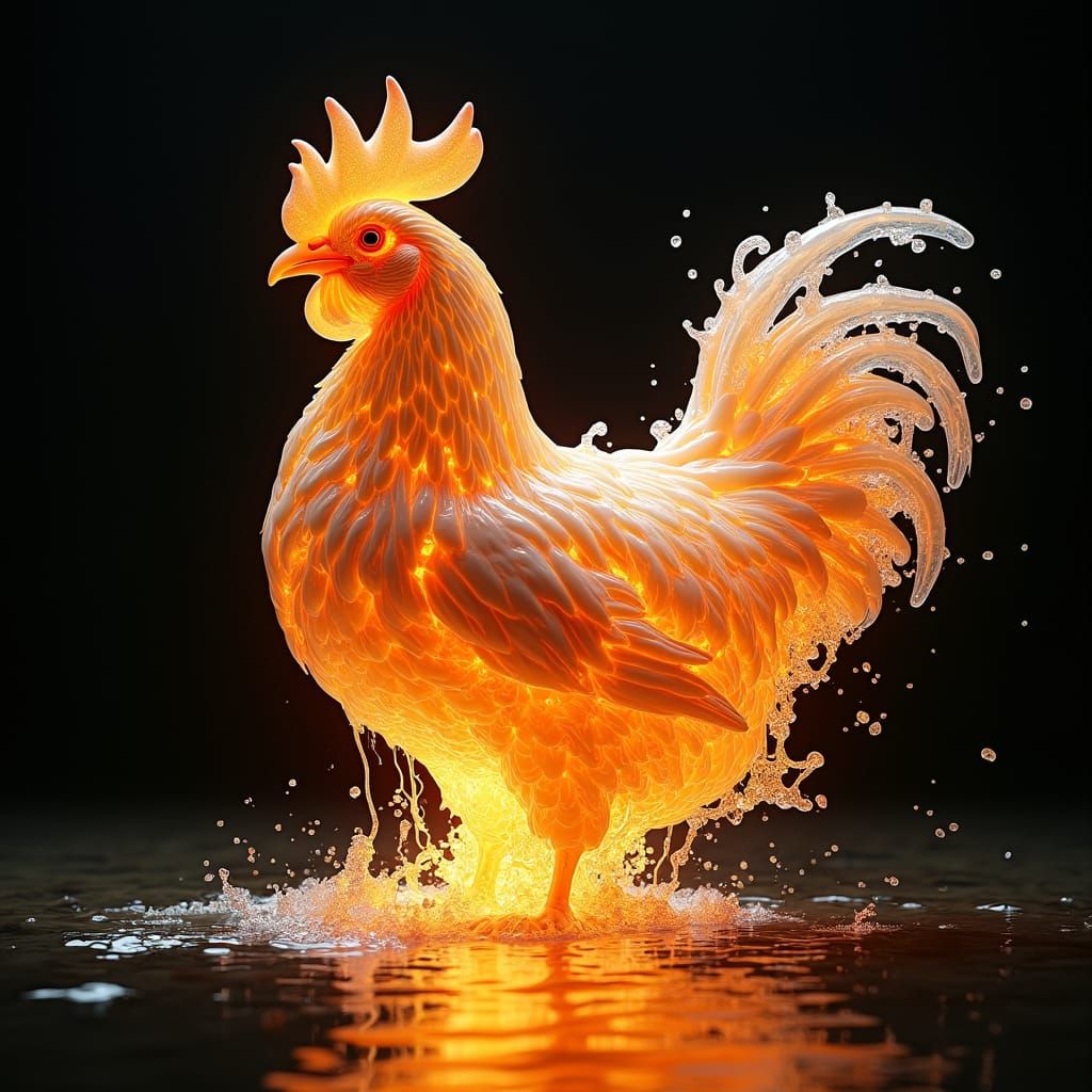 Fiery Water Chicken: Fantasy Art Illustration