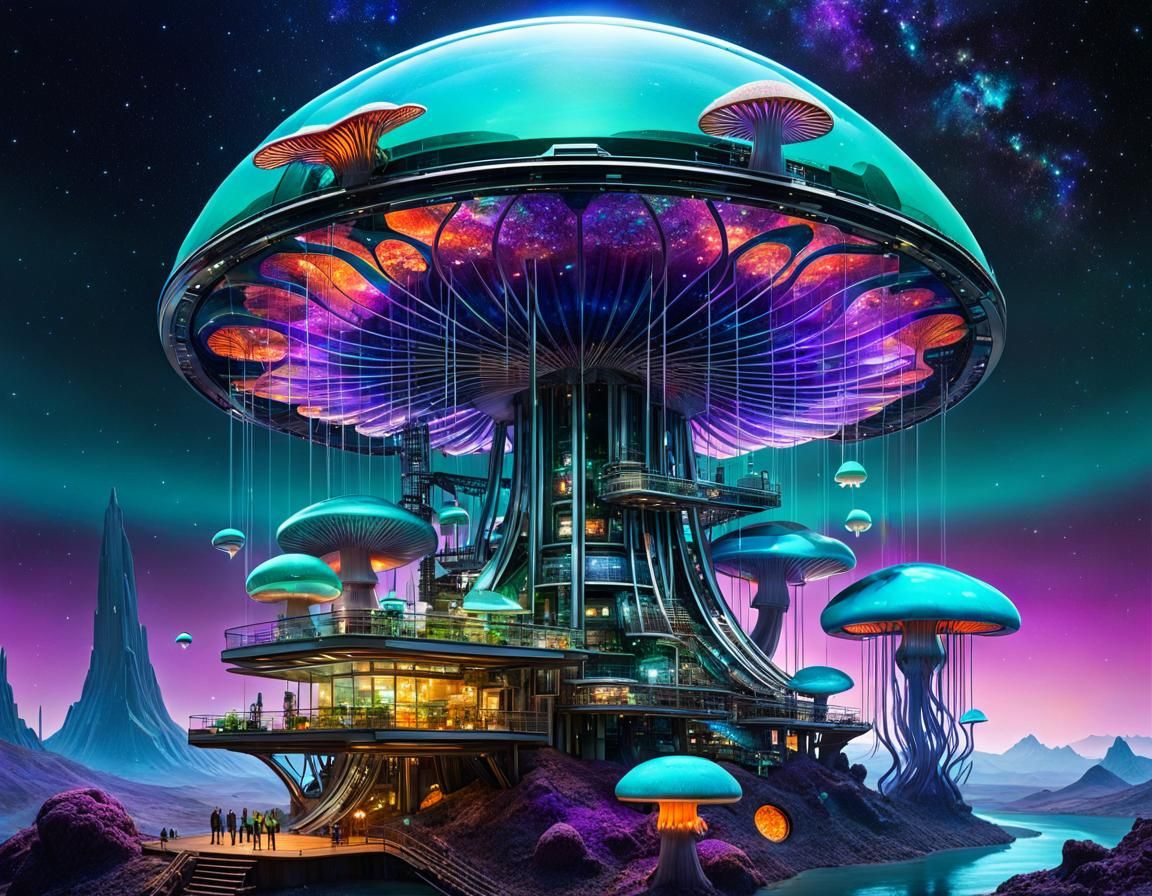 Vibrant Teslapunk Arcology in Deep Space Colony