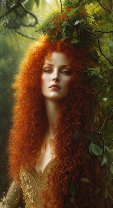 Red-headed Hedge Witch Portrait in Fantasy Art Style