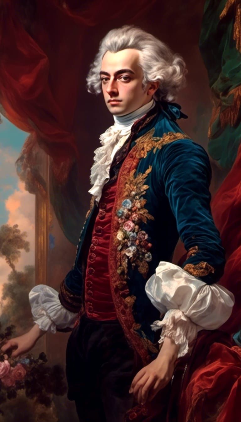 Baroque Portrait of Young Mozart in Detailed Matte Painting