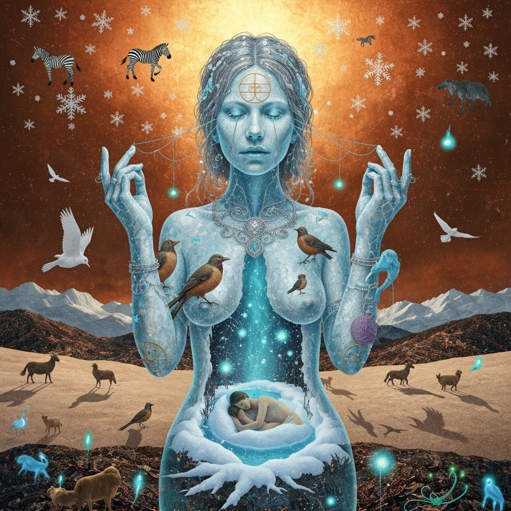 Mystical Shaman Woman with Bioluminescent Oasis in Surreal C...