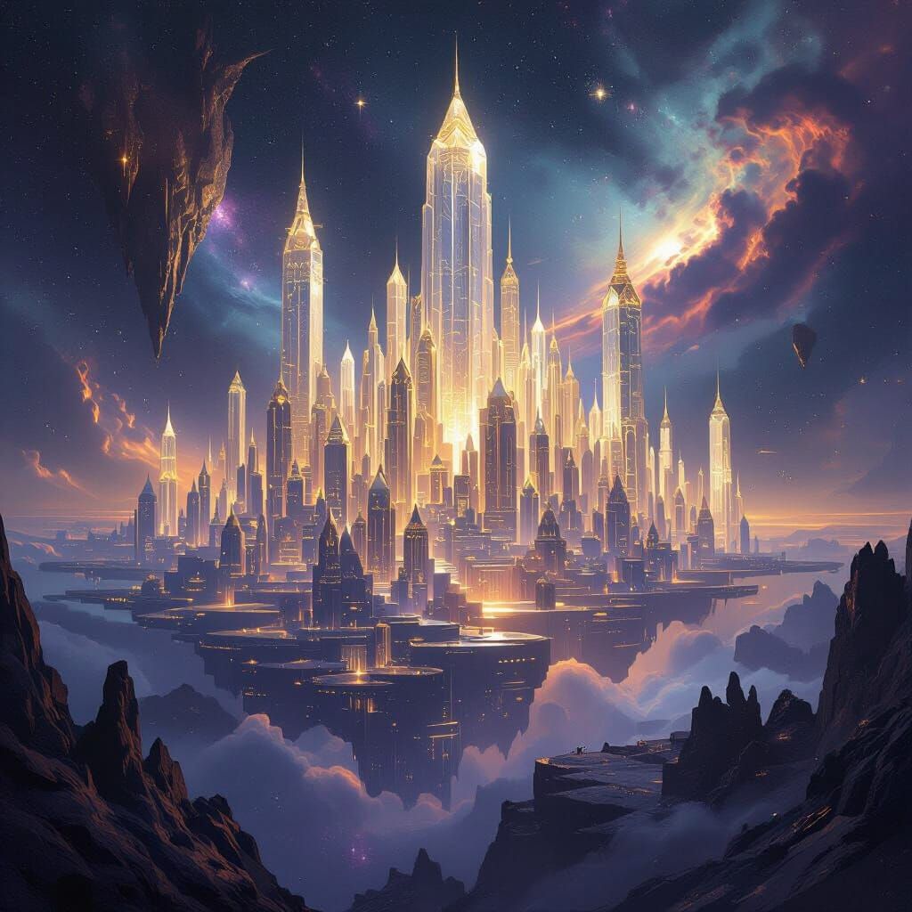 Ethereal Cityscape in Cosmic Fantasy Style
