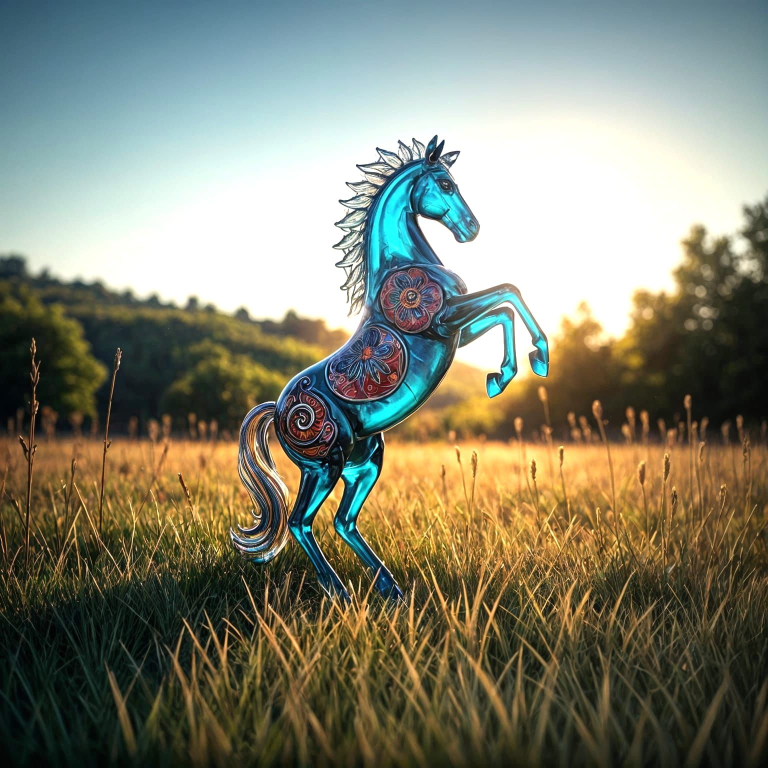Vibrant Glass Horse Figurine in Enamel Style