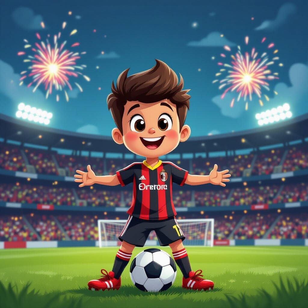 Milan Mascot Devil Cheering with Soccer Ball at San Siro