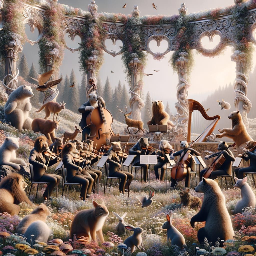 Forest Animal Orchestra in Art Deco Style