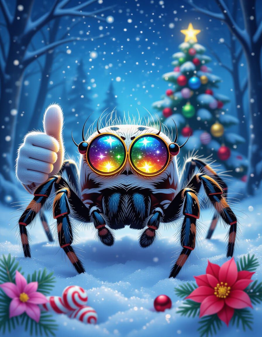 Cute Spider Gives Thumbs Up in Snowy Rainforest