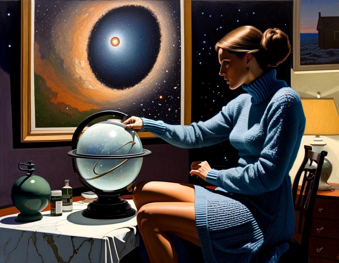 Astronomer in Space: Chiaroscuro Oil Painting