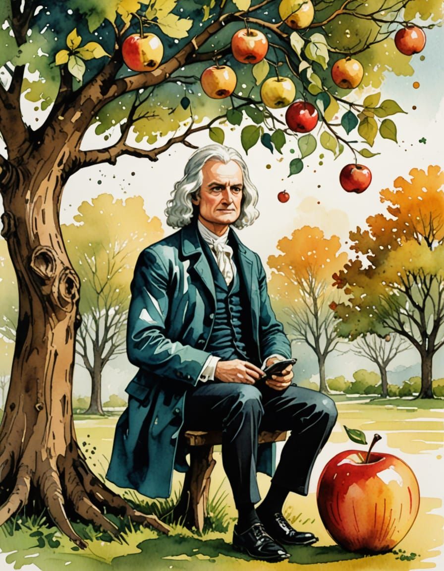 Sir Isaac Newton's Genius Moment Under the Apple Tree