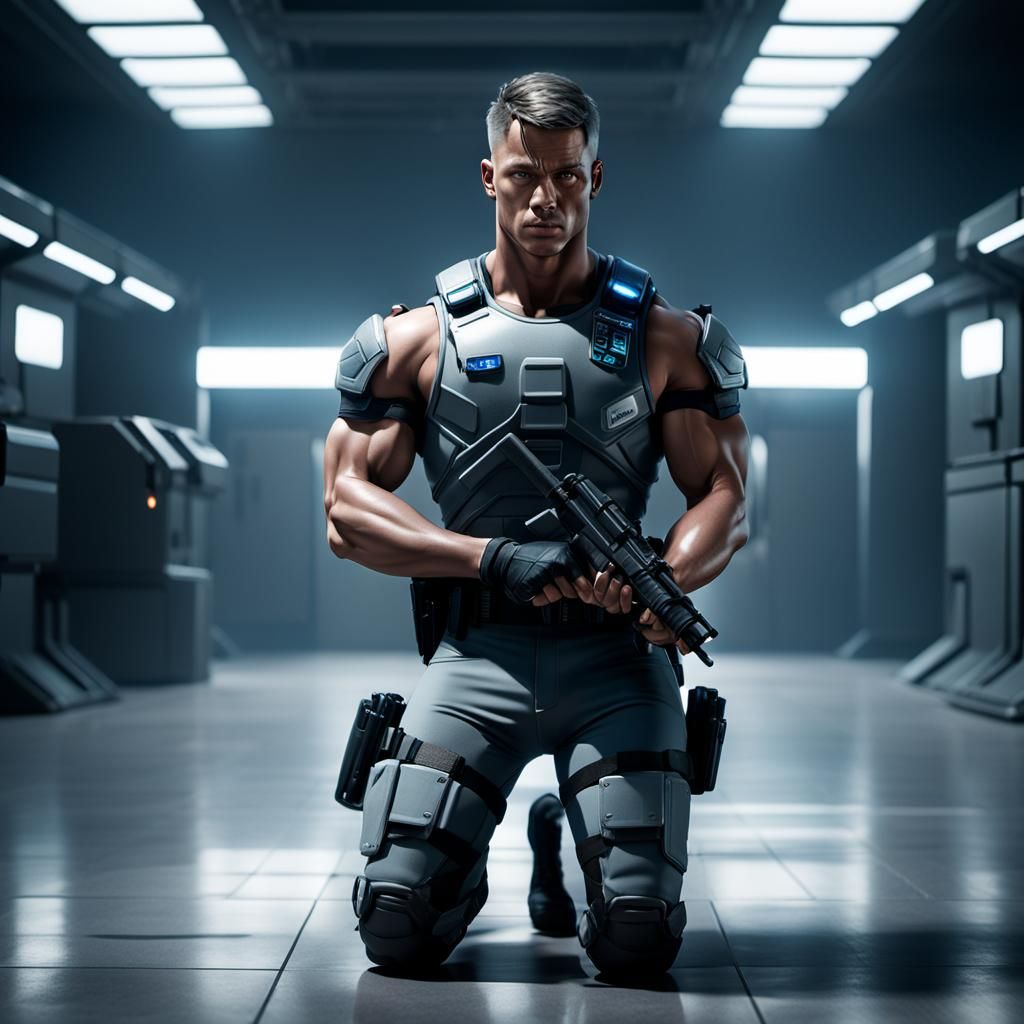 Futuristic Police Officer in Cyberpunk Setting