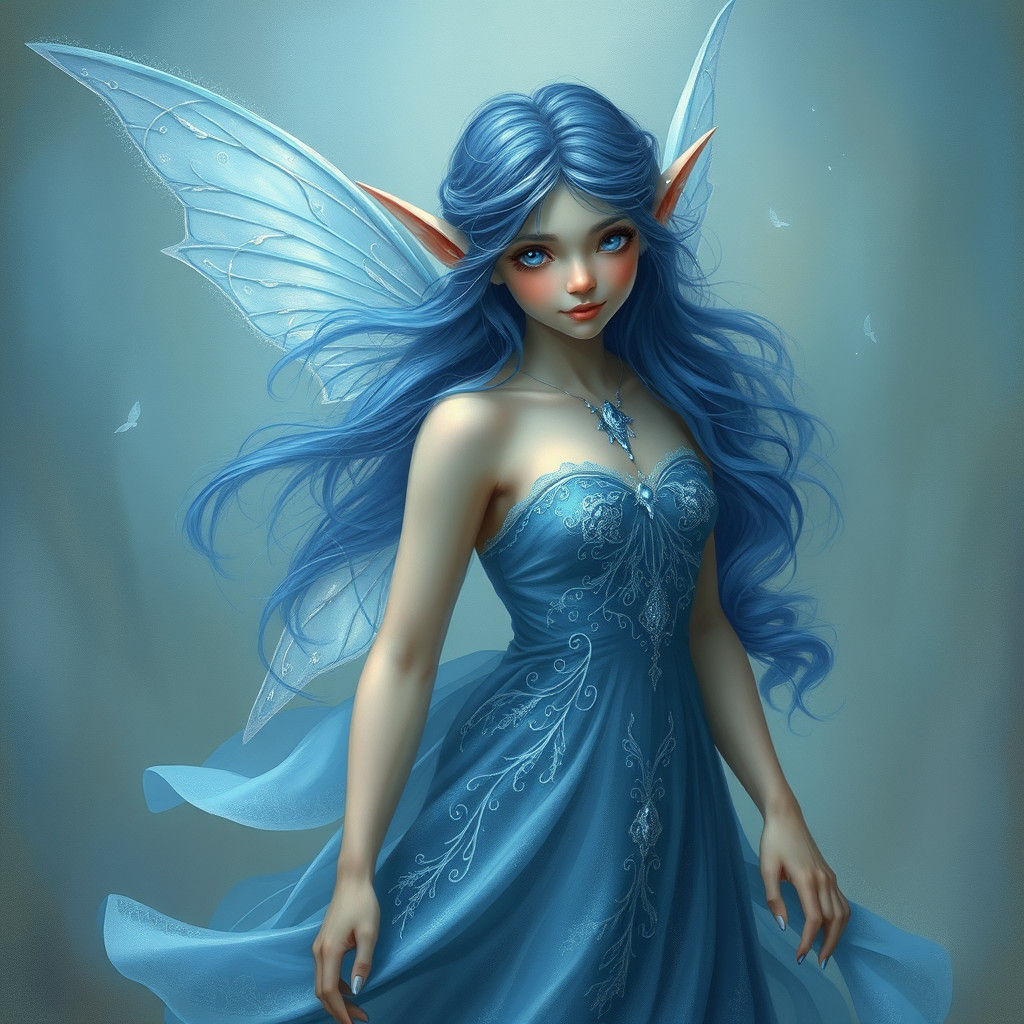 Ethereal Blue Fairy Elf in Romantic Realism Style