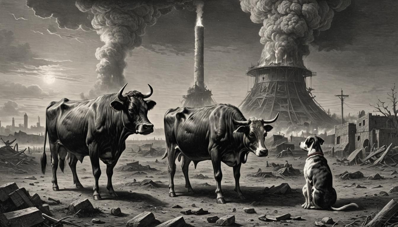 Cow and Dog Contemplate Nuclear Explosion