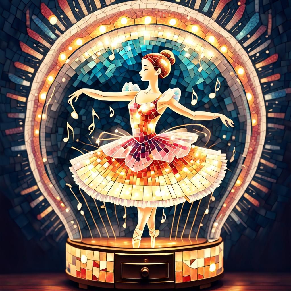 Mosaic Ballerina in Glowing Music Box